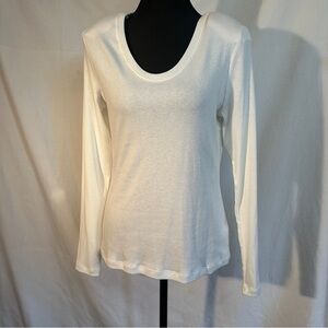 A New Day Long Sleeve Cream Scoop Neck Ribbed Pullover Top – Size M